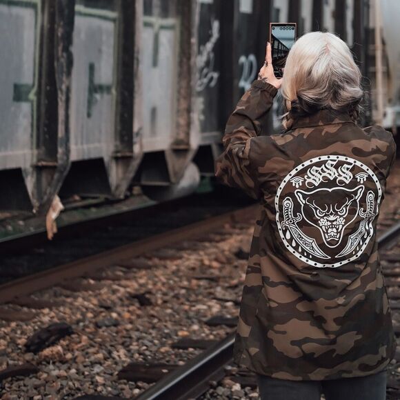 NWT, South Shore Sad • American Traditional Panther Design Camo Windbreaker - Picture 1 of 2